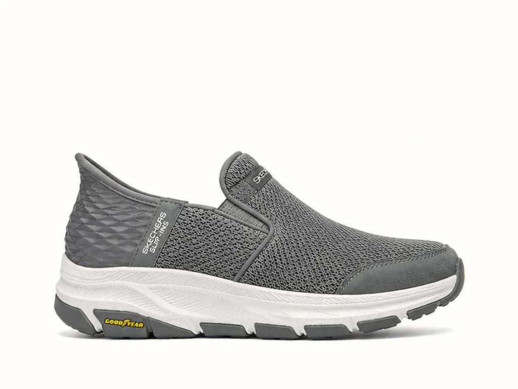 Skechers Hands Free Slip-ins Arch Fit Air-Cooled Goga Mat Grey Walking Shoes with Goodyear Performance Outsole for Men