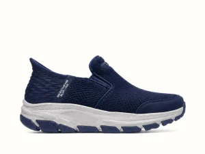 Skechers Hands Free Slip-ins Arch Fit Air-Cooled Goga Mat Navy Walking Shoes with Goodyear Performance Outsole for Men